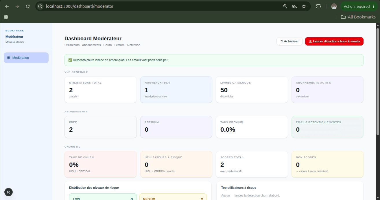 Moderator dashboard supervising churn prediction and retention